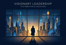 Elon Musks Führungsstil: Was du kopieren kannst – und was dich ruiniert Elon Musk Führungsstil: Gründer-Silhouette vor futuristischer Tech-Skyline in VentureView-Markenfarben