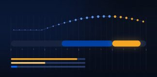 Work-Life-Blend statt Balance: Was Gründerinnen und Gründer in Deutschland wirklich wählen Work-Life-Blend bei Gründern: abstrakte Tagesleiste in Navy, Amber und Elektroblau markiert das Abendfenster zwischen 18 und 23 Uhr