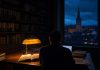 150 Mitarbeiter in acht Monaten: Warum Limetax Steuerkanzleien kauft statt Software zu verkaufen Abendliche Steuerkanzlei mit Regalen voller Aktenordner, warm leuchtender Schreibtischlampe und Blick auf eine deutsche Kleinstadt in der blauen Stunde