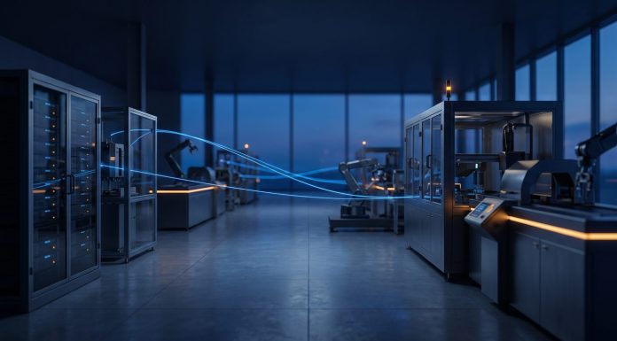 Digitalkapital im Mittelstand: Warum derselbe Euro fünfmal mehr bringt Digitalkapital im Mittelstand: vernetzte, digital gesteuerte Fabrikhalle als Symbolbild für Investitionen in Digitalisierung