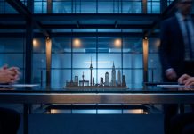 Deutsche Unicorn-Gründer wenden sich von den USA ab – was das wirklich über den Standort aussagt Editorielle Symbolgrafik zu deutschen Unicorn-Gründern zwischen München und den USA, dunkelblau, bernsteinfarben und elektrisch-blau