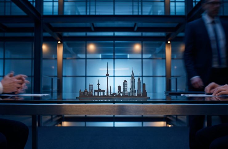 Deutsche Unicorn-Gründer wenden sich von den USA ab – was das wirklich über den Standort aussagt Editorielle Symbolgrafik zu deutschen Unicorn-Gründern zwischen München und den USA, dunkelblau, bernsteinfarben und elektrisch-blau
