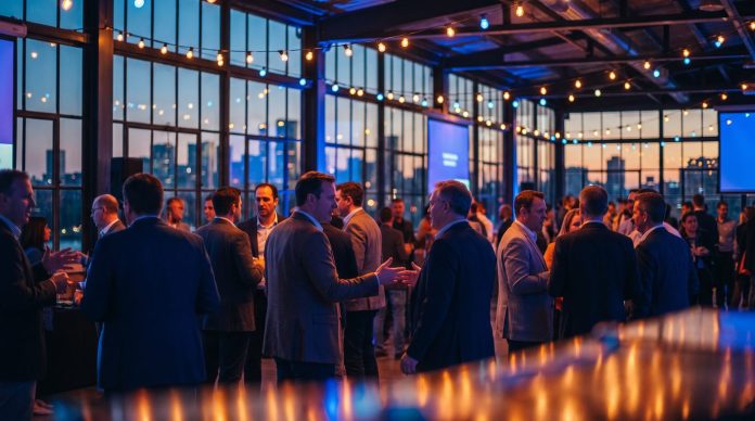 Netzwerk-Macht: Gründerinnen und Investoren im Gespräch auf einer Startup-Konferenz Gründer und Investoren im Gespräch auf einer Startup-Konferenz – Symbolbild zum Netzwerk als Erfolgsfaktor bei der Gründung