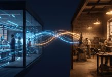 Mittelstand ohne Plan: Warum Deutschlands Digital-Rückstand ein Größenproblem ist Digitalisierung im Mittelstand: symbolische Aufnahme der digitalen Kluft zwischen Großkonzern und Mittelstand